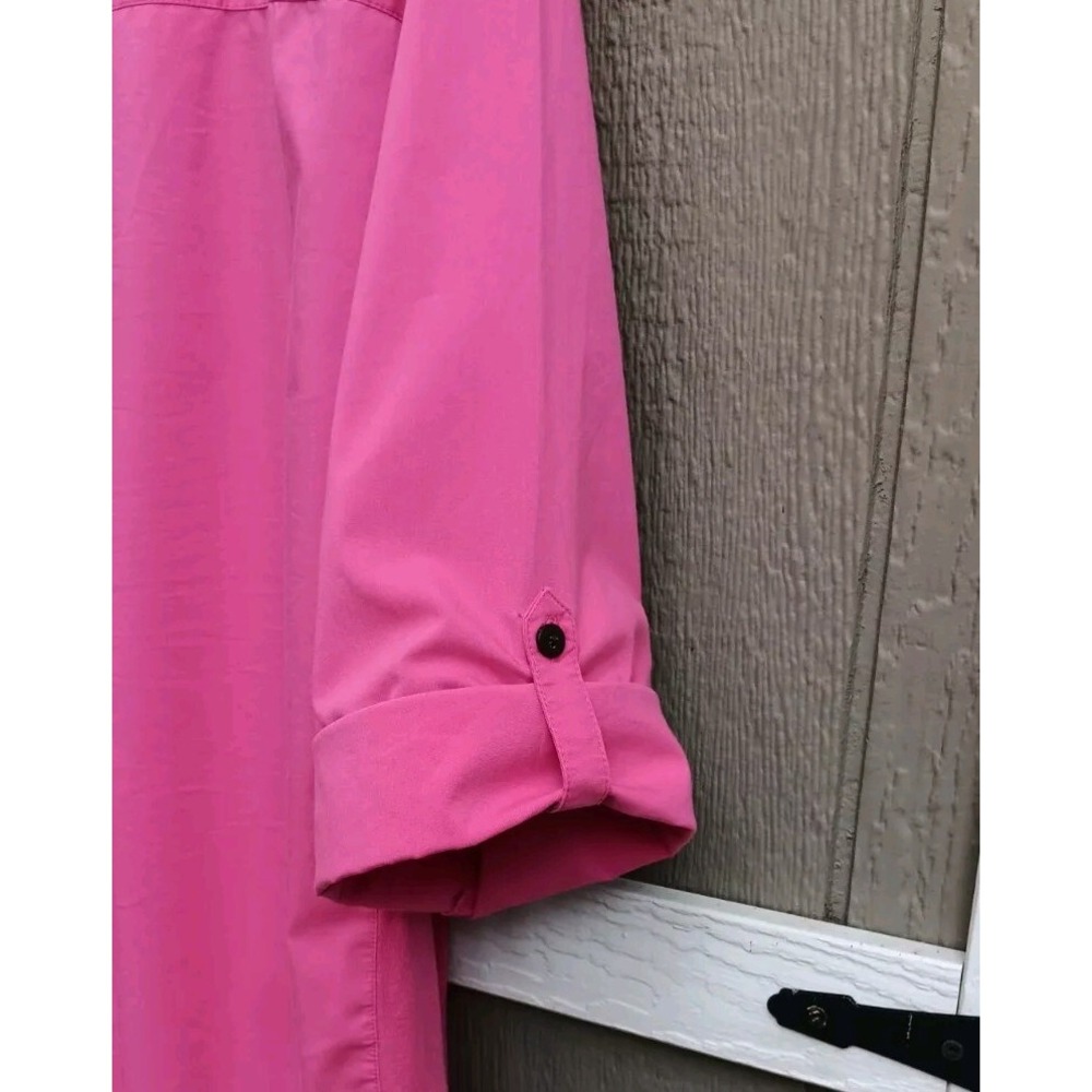 Rebecca Malone Women's 1X Deep Pink 3/4 Sleeve Button Up Shirt Size Band Collar - Picture 5 of 7